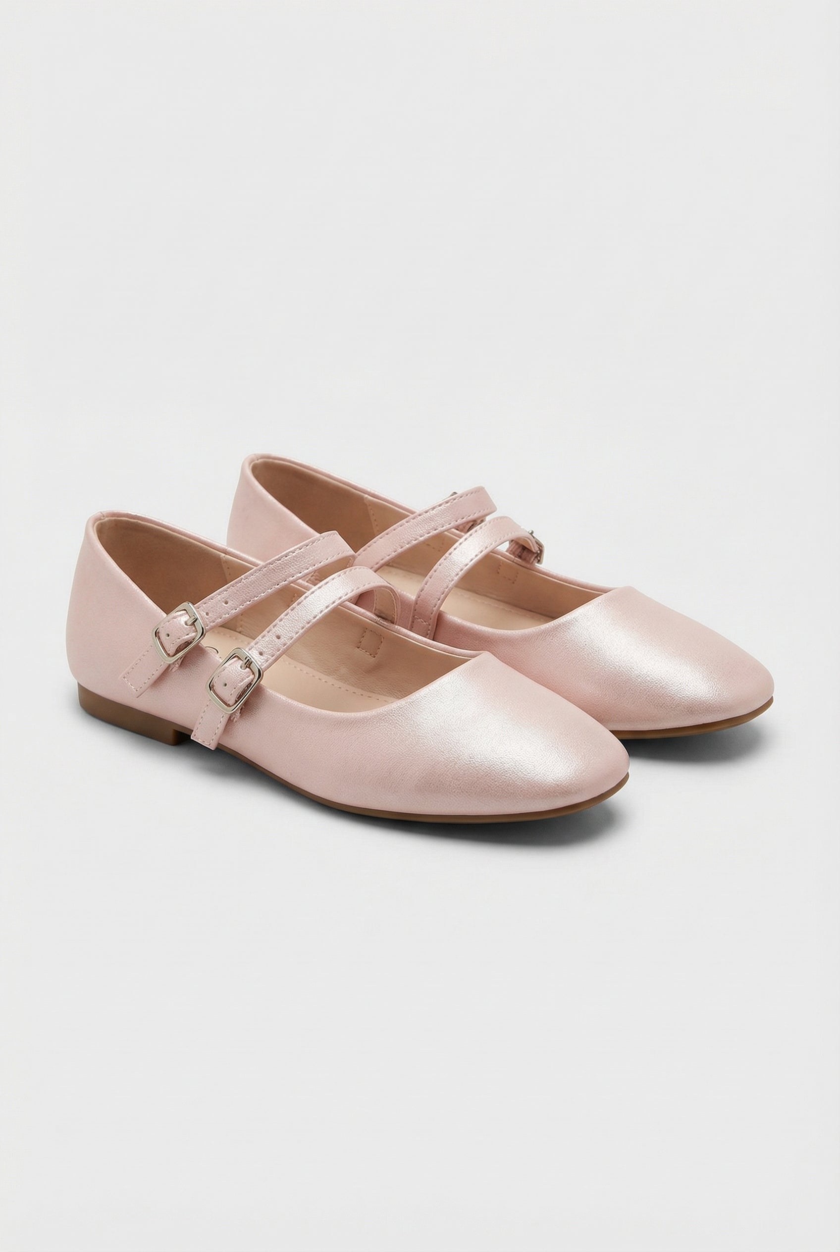 Girls Mary Jane Flat Shoes with Double Straps - Alyssa Pink Pair Side Picture