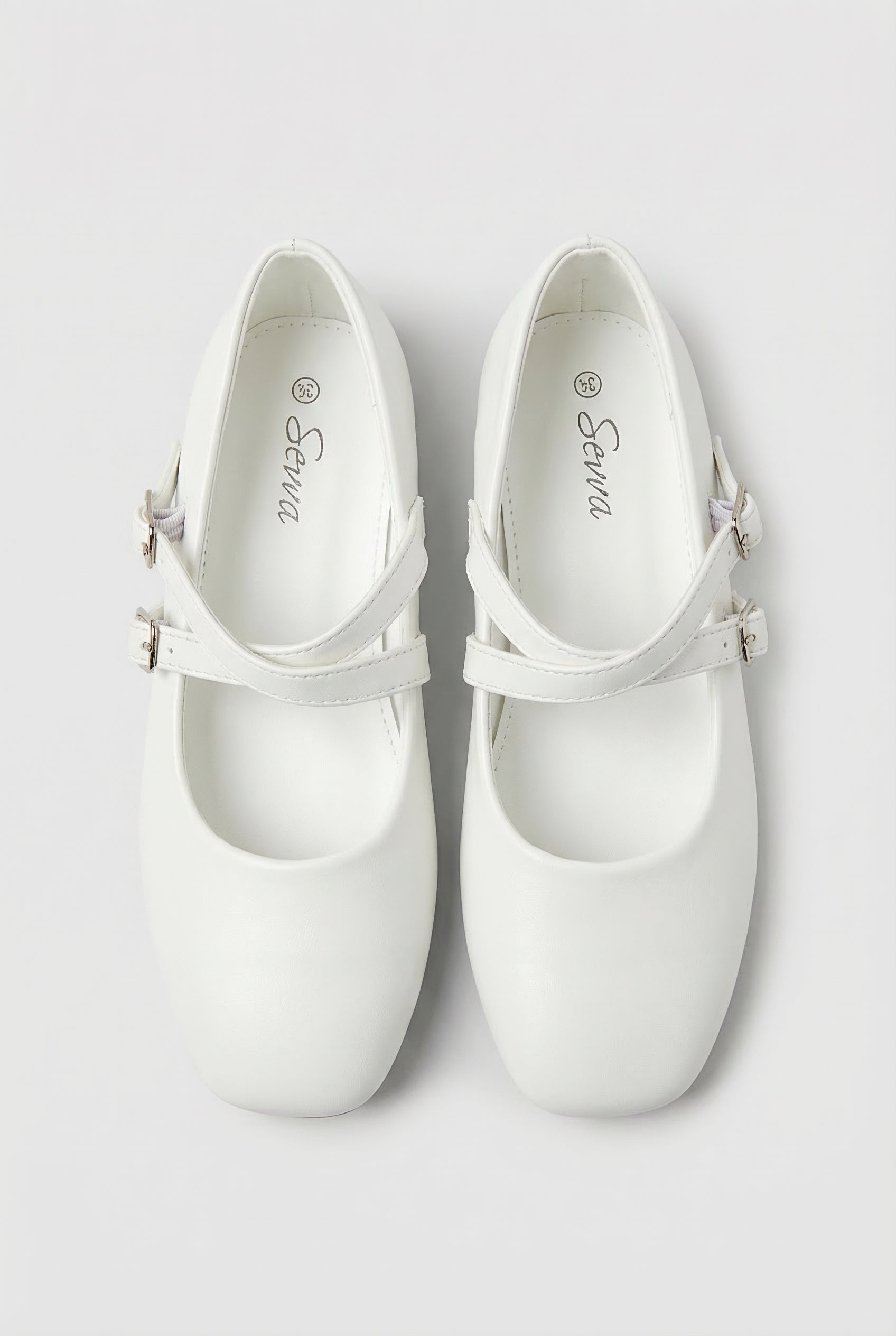 Girls Mary Jane Flat Shoes with Double Straps - Alyssa White Front Picture