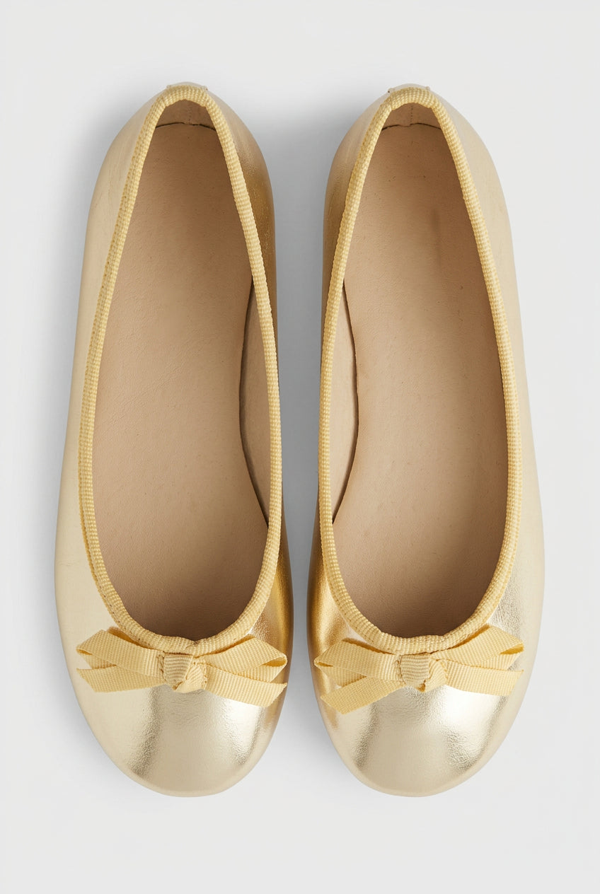 Girls Metallic Gold Ballet Flat Shoes Front Picture