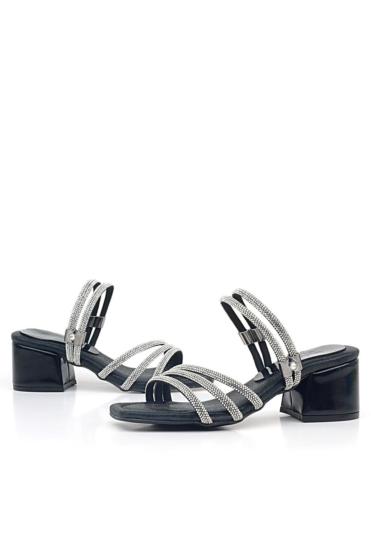 Girls Metallic Strappy Block Heel Sandals - Judy - Black