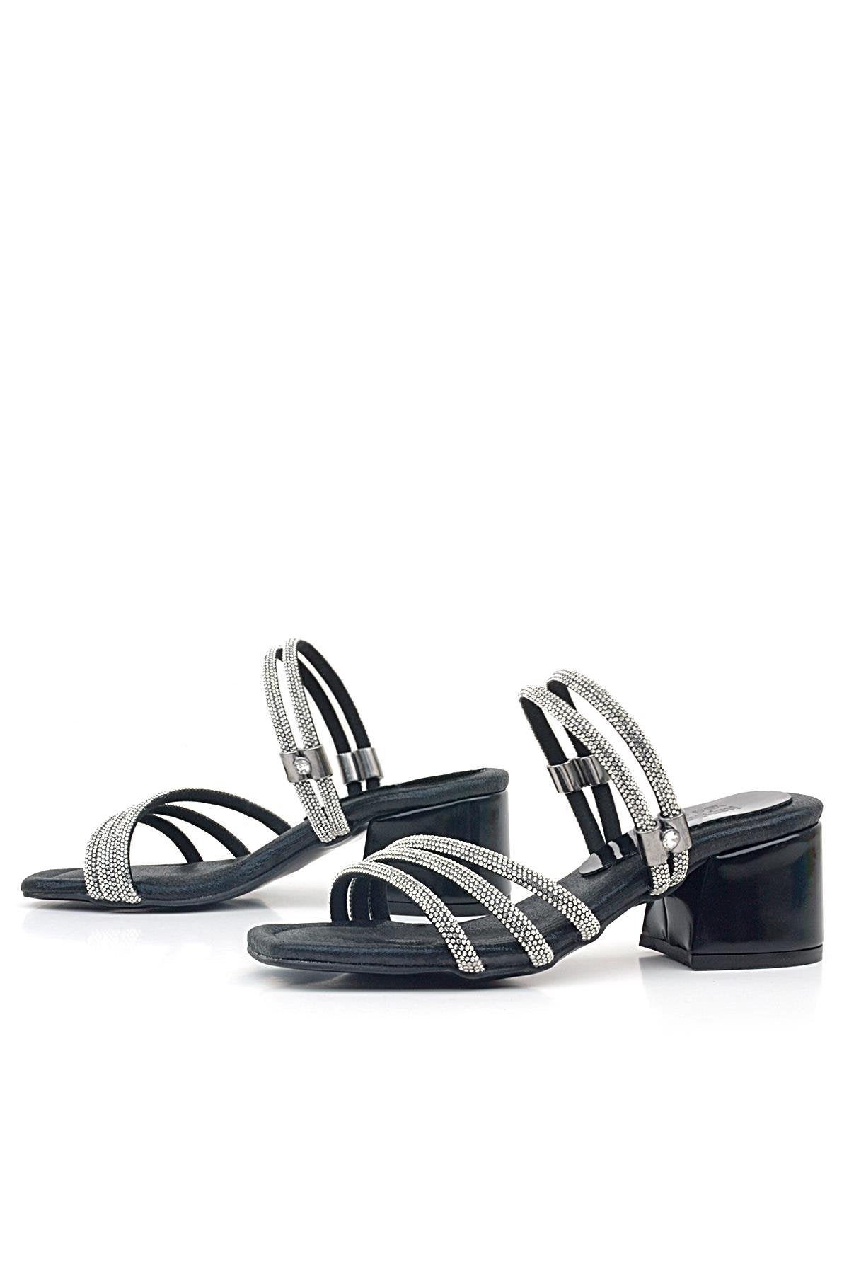Girls Metallic Strappy Block Heel Sandals - Judy - Black