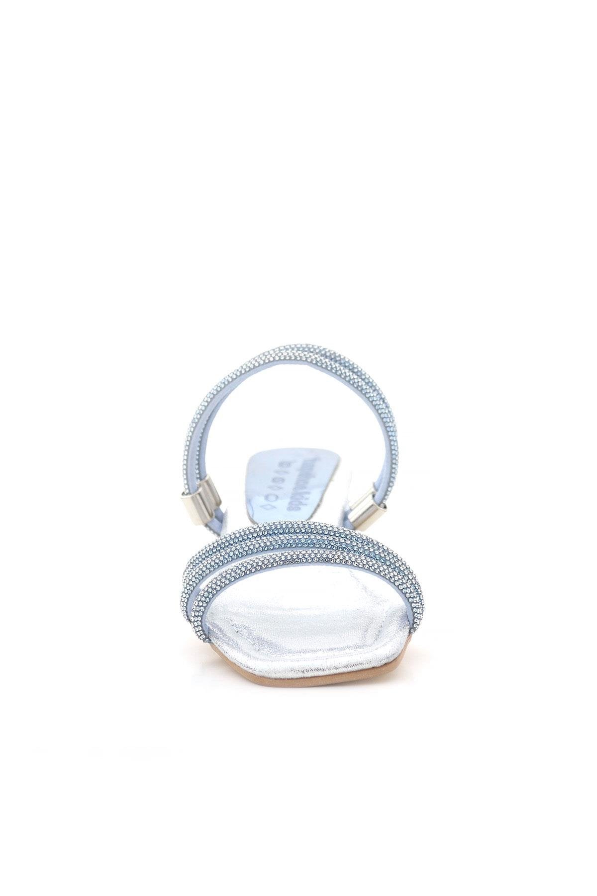 Girls Metallic Strappy Block Heel Sandals - Judy - Blue Silver