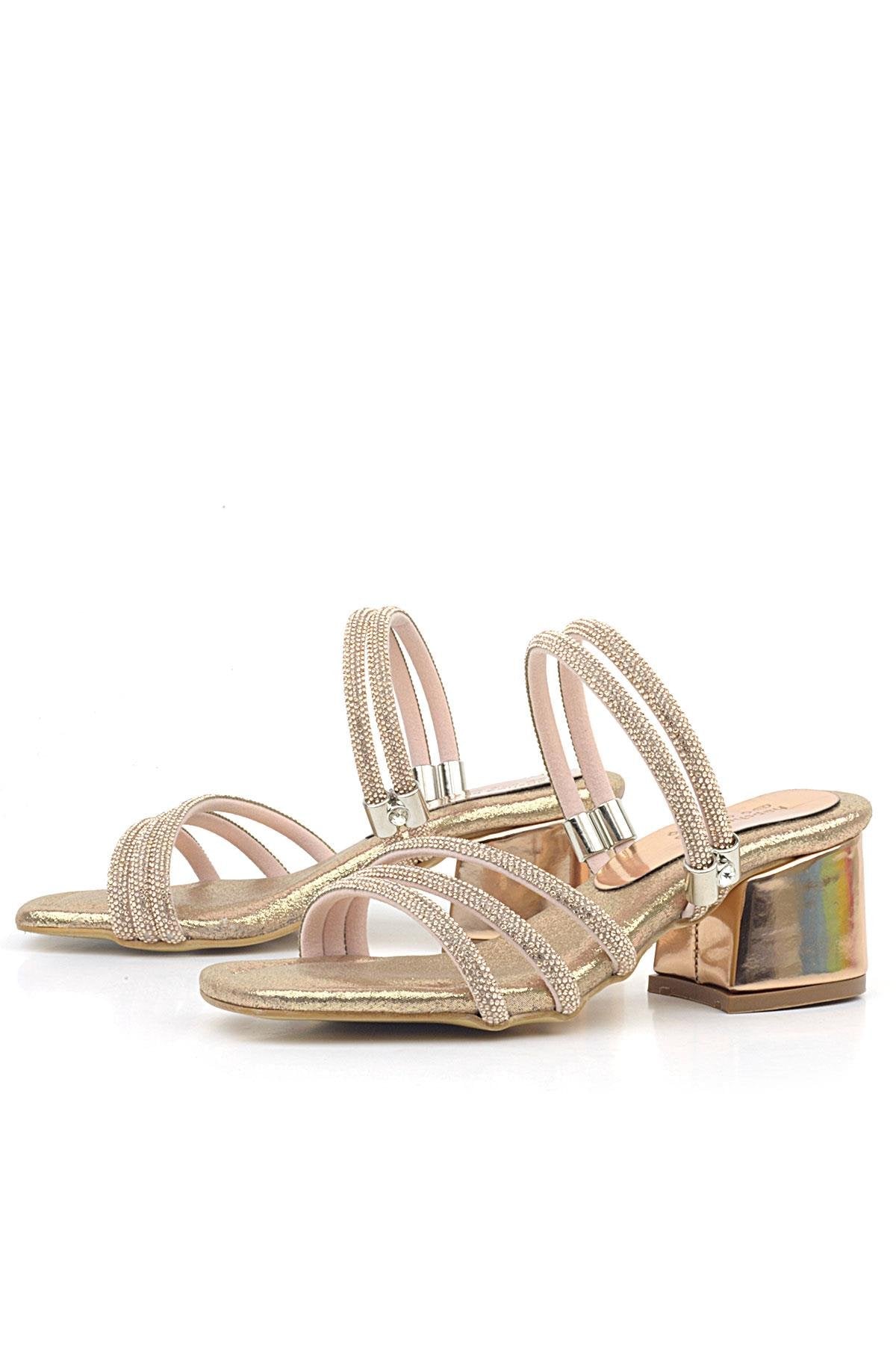 Girls Metallic Strappy Block Heel Sandals - Judy - Rose Gold