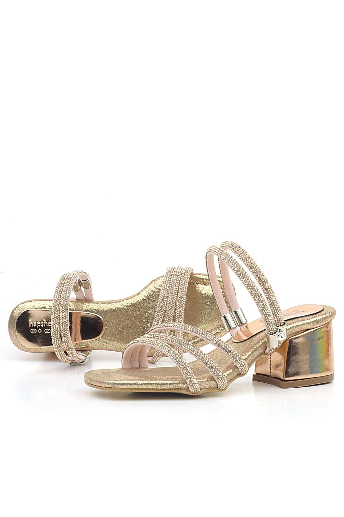 Girls Metallic Strappy Block Heel Sandals - Judy - Rose Gold