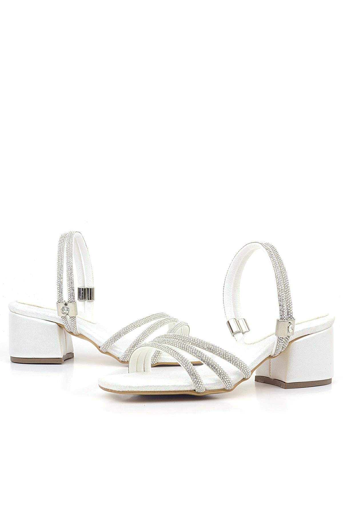 Girls Metallic Strappy Block Heel Sandals - Judy - Pearl White