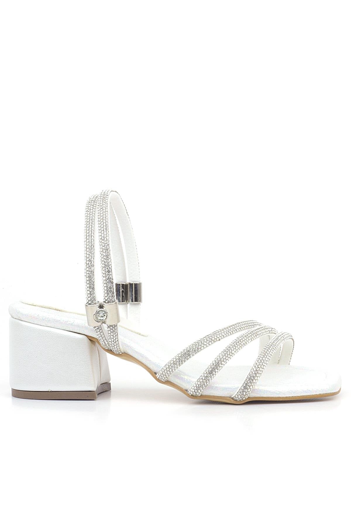 Girls Metallic Strappy Block Heel Sandals - Judy - Pearl White