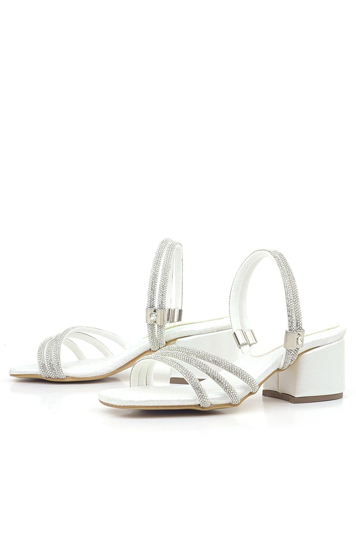 Girls Metallic Strappy Block Heel Sandals - Judy - Pearl White