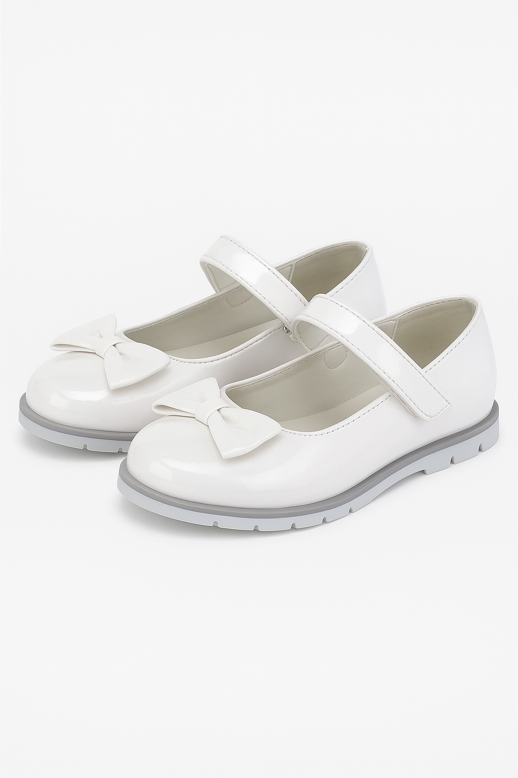 Girls Patent Flat Mary Jane Shoes - White Pair Side Picture