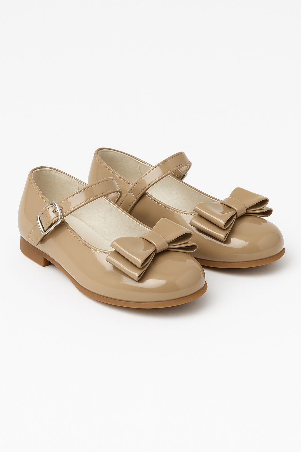Girls Patent Mary Jane Shoes with Bow – LIYA - Camel Pair Side Picture
