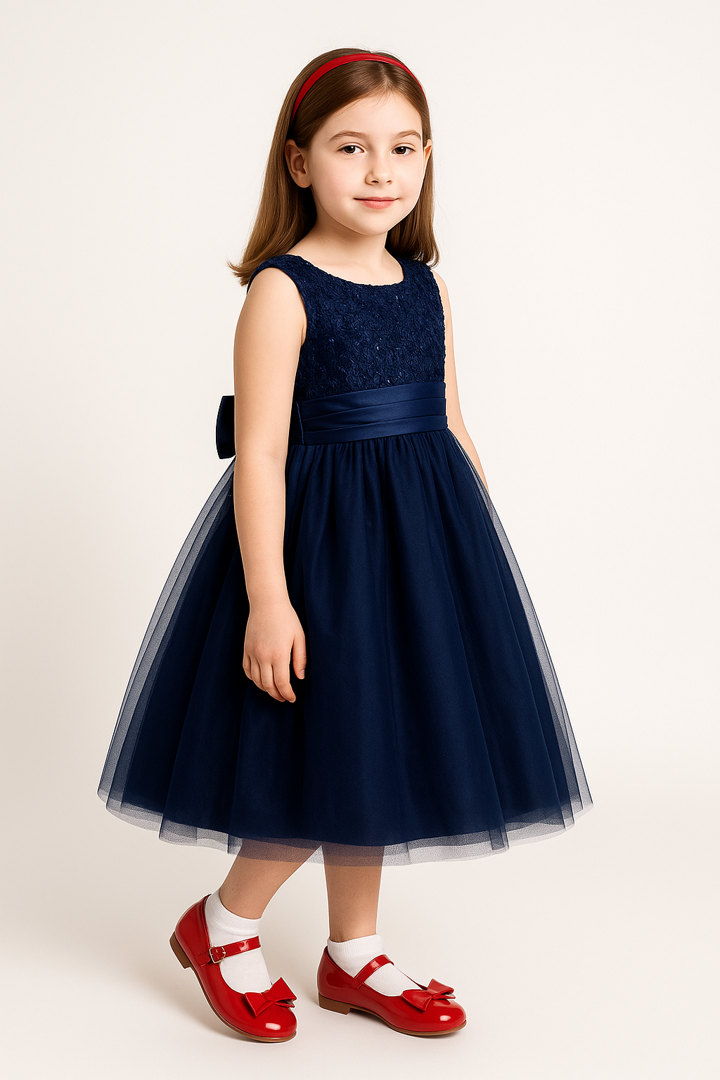 Girls Patent Mary Jane Shoes with Bow – LIYA - Red Model Picture