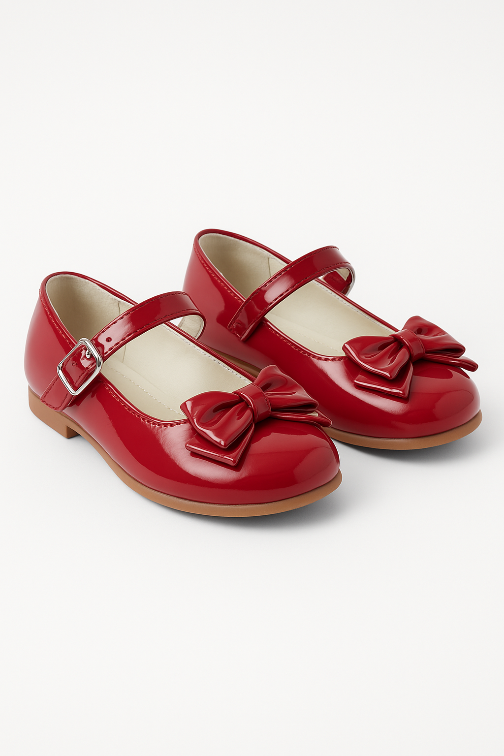 Girls Patent Mary Jane Shoes with Bow – LIYA - Red Pair Side Picture