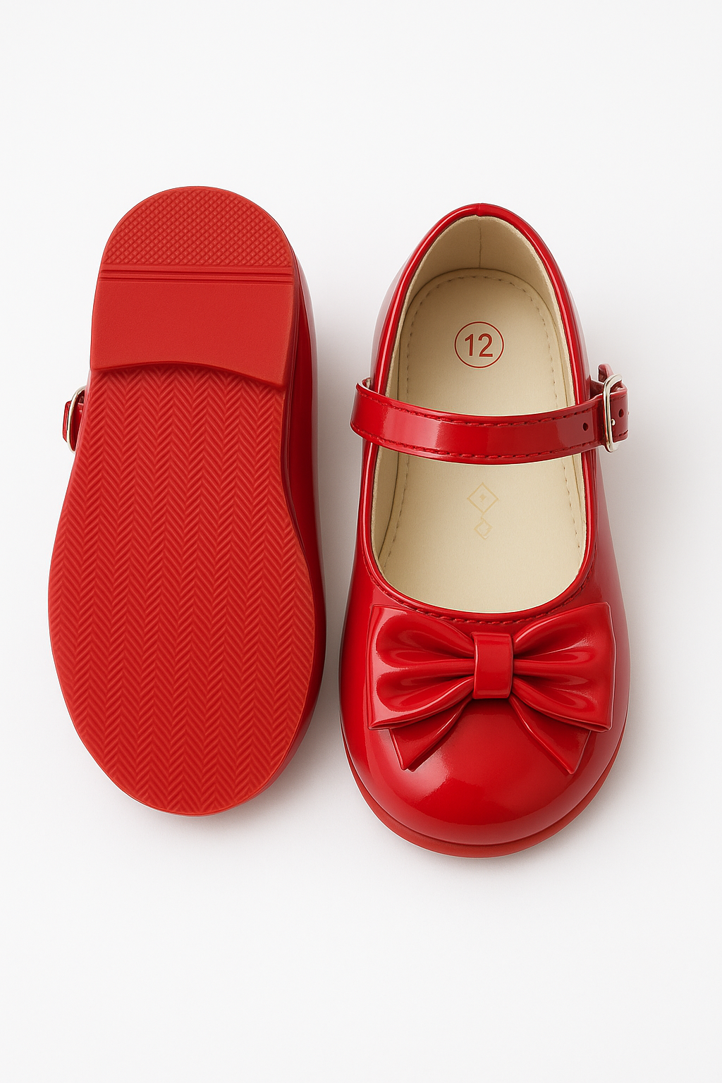 Girls Patent Mary Jane Shoes with Bow – LIYA - Red Front and Back Picture