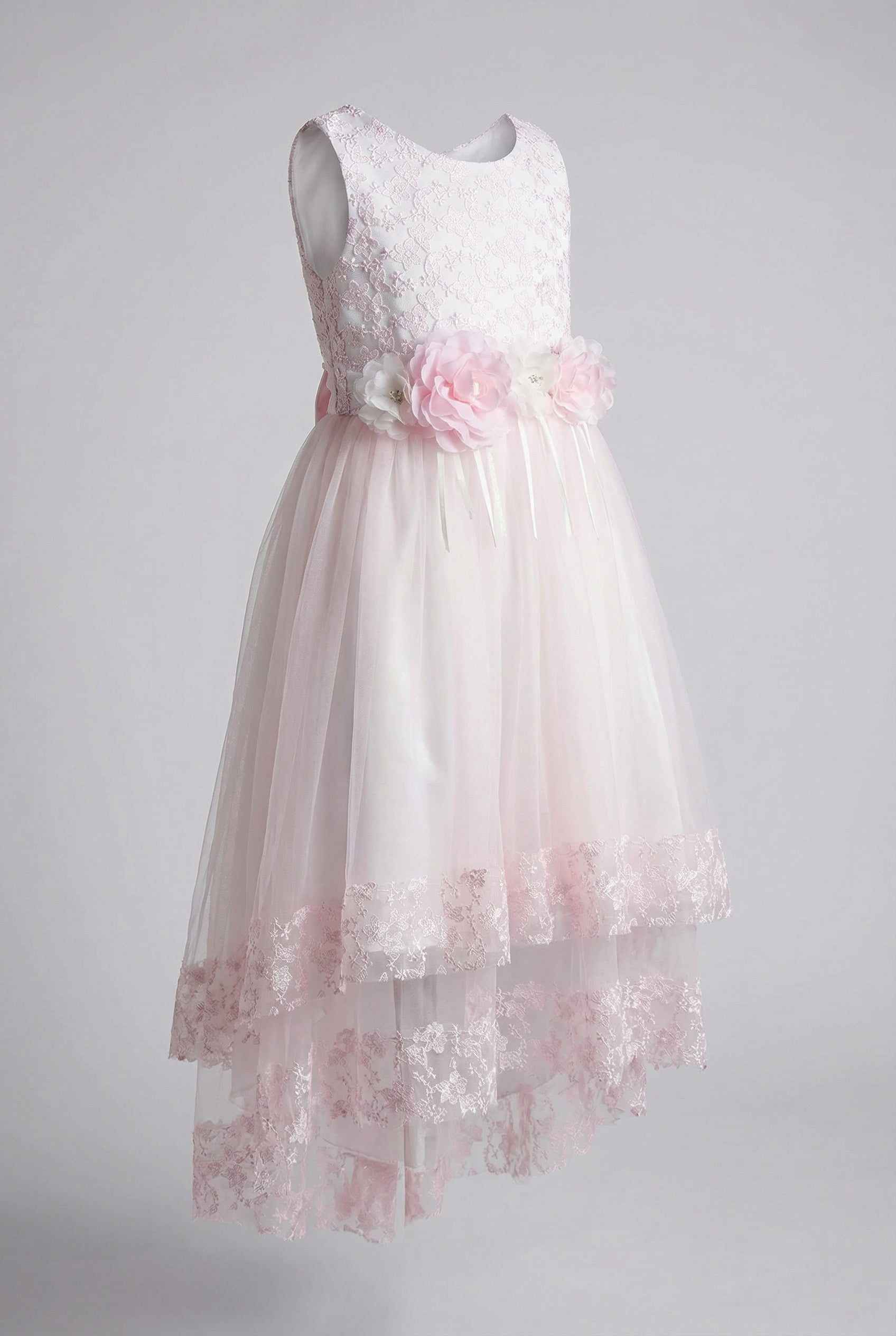 Girls Pink Lace High Low Tulle Dress