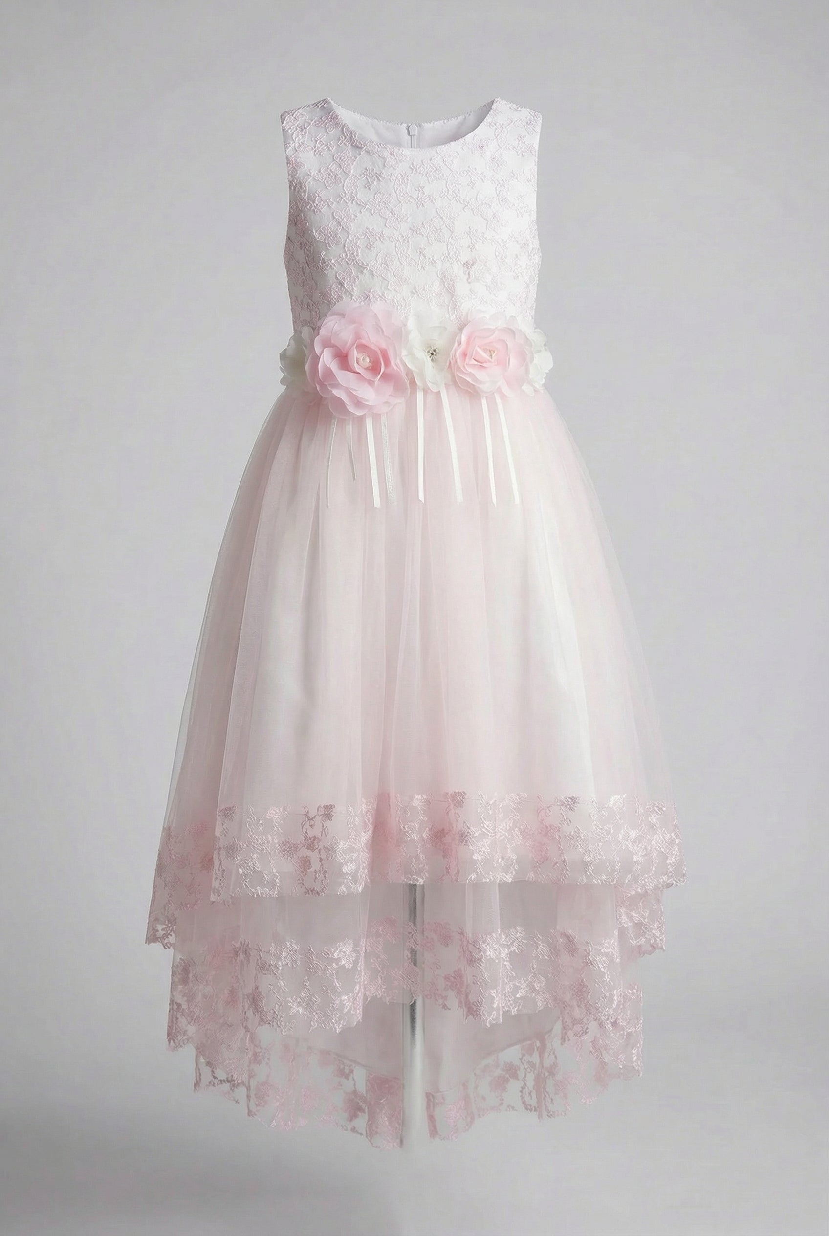 Girls Pink Lace High Low Tulle Dress