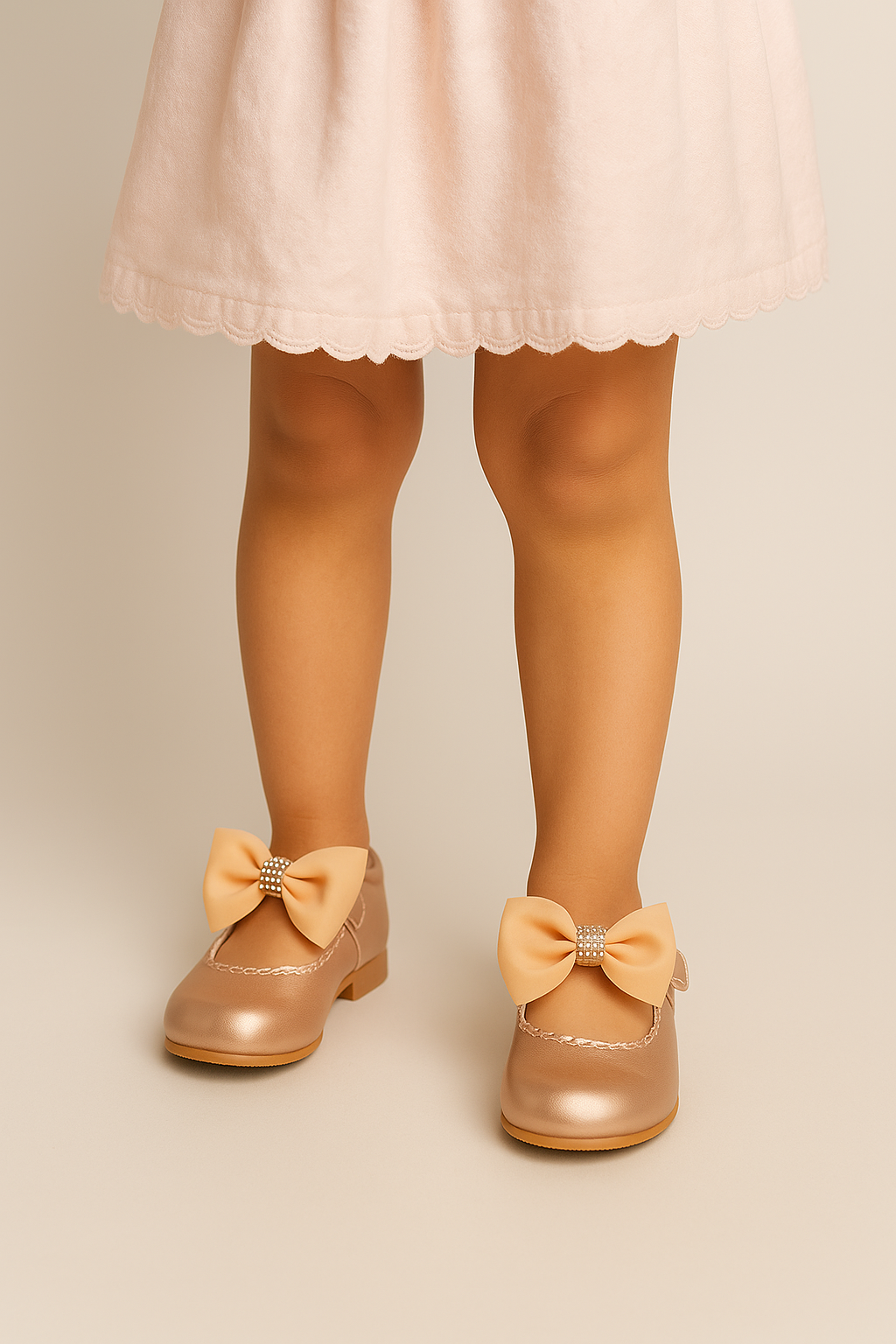 Girls Rhinestone Mary Jane Shoes with Bow – ZURI - Gold Model Picture