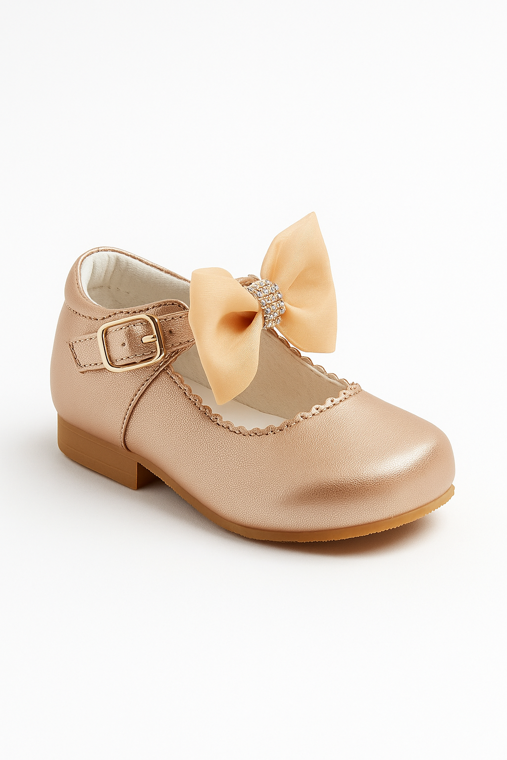 Girls Rhinestone Mary Jane Shoes with Bow – ZURI - Gold Side Picture