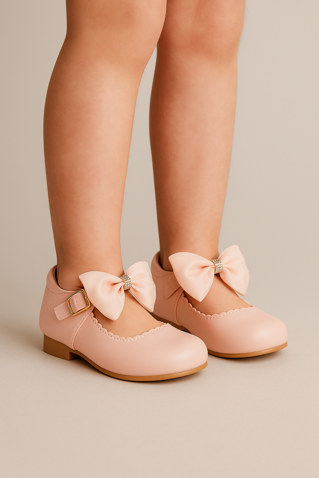 Girls Rhinestone Mary Jane Shoes with Bow – ZURI - Pink Model Picture