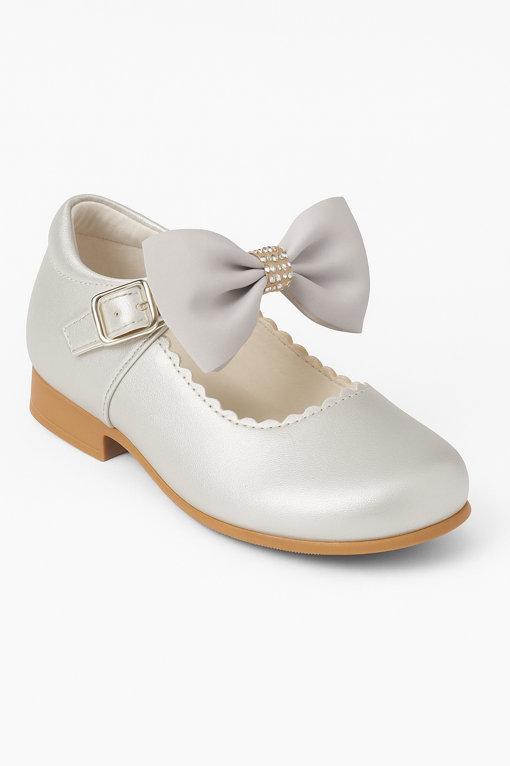 Girls Rhinestone Mary Jane Shoes with Bow – ZURI - Silver Side Picture