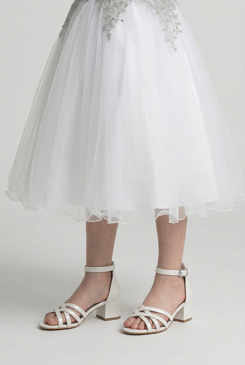Girls Strappy Block Heel Sandals - White