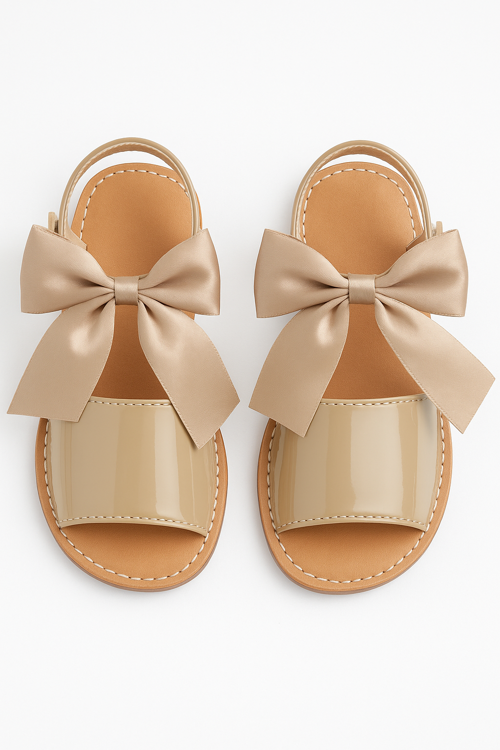 Girls Velcro Patent Bow Sandals - MARTINA - Camel Front Picture