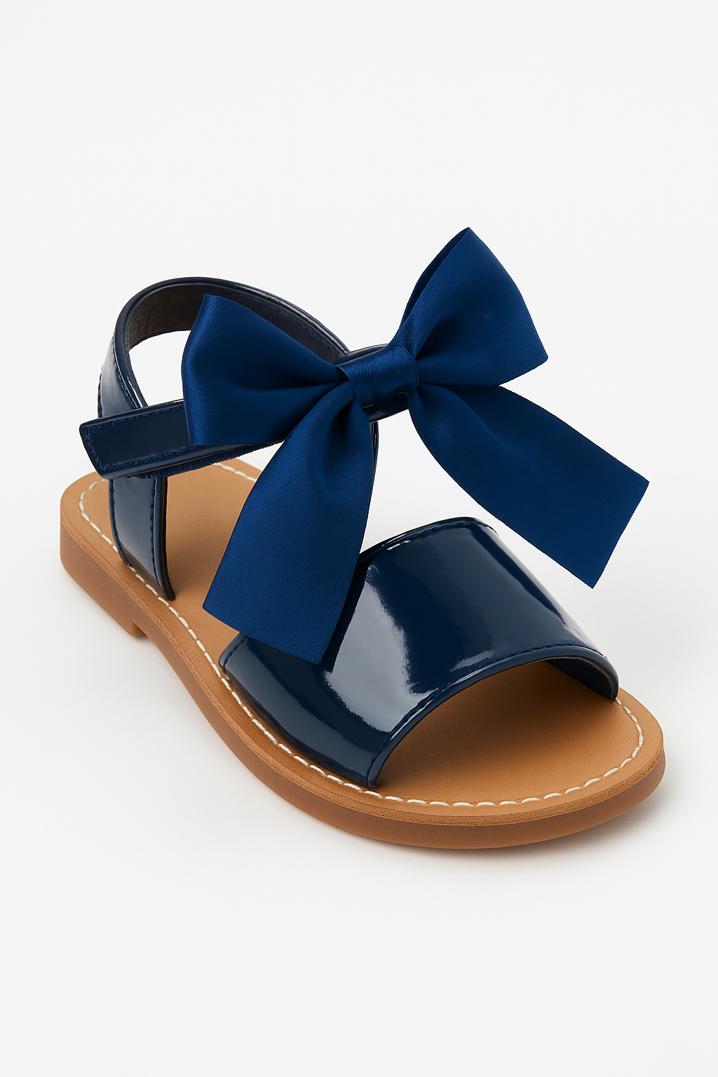 Girls Velcro Patent Bow Sandals - MARTINA - Navy Blue Side Picture