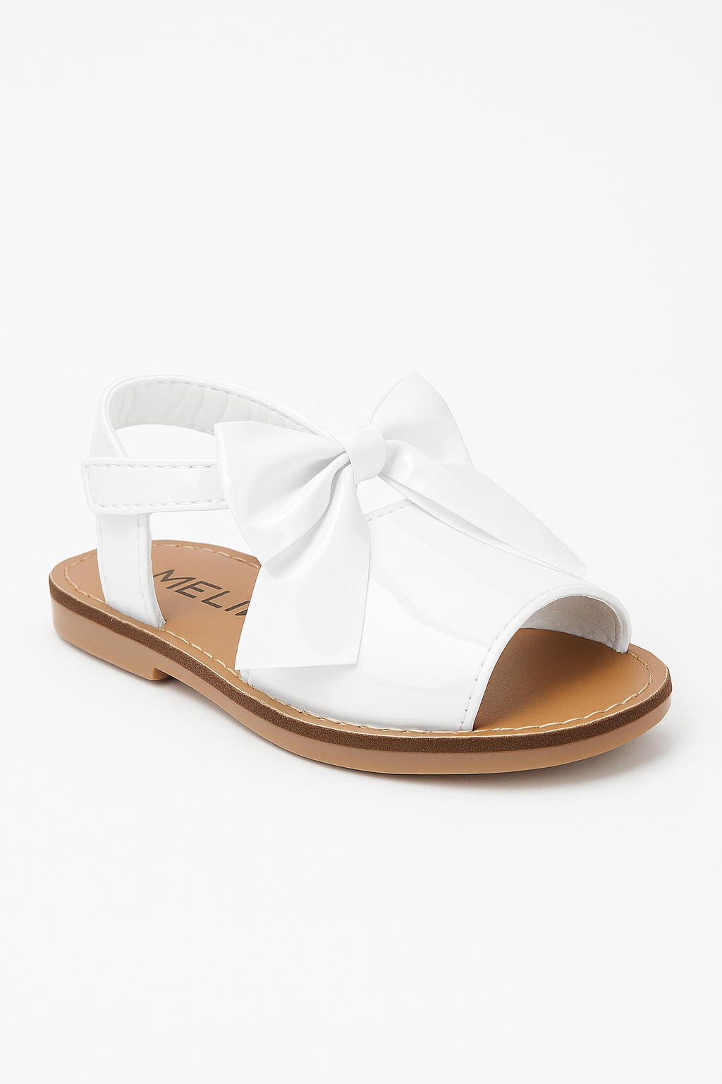 Girls Velcro Patent Bow Sandals - MARTINA - White Side Picture