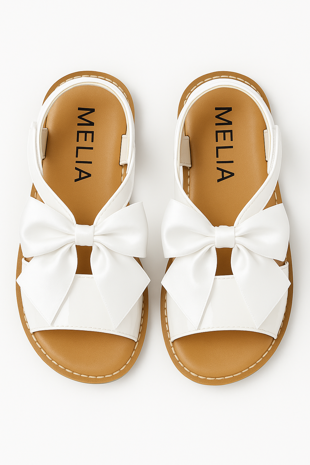 Girls Velcro Patent Bow Sandals - MARTINA - White Front Picture