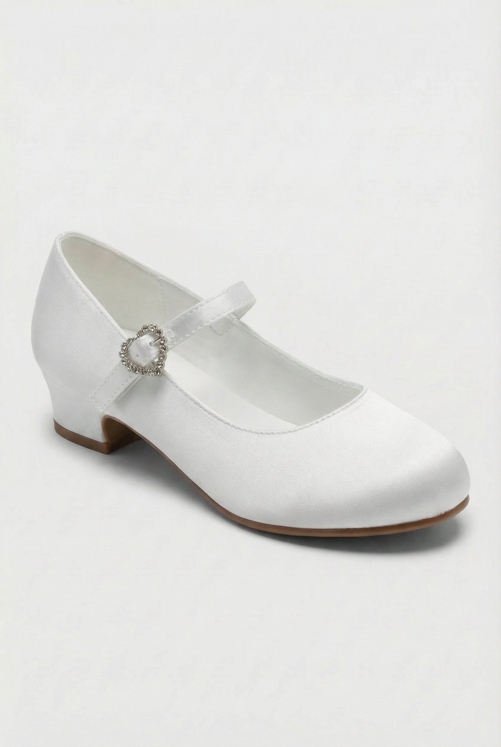 Girls White Communion Mary Jane Shoes with Heart Buckle - Abigail - White Side Picture