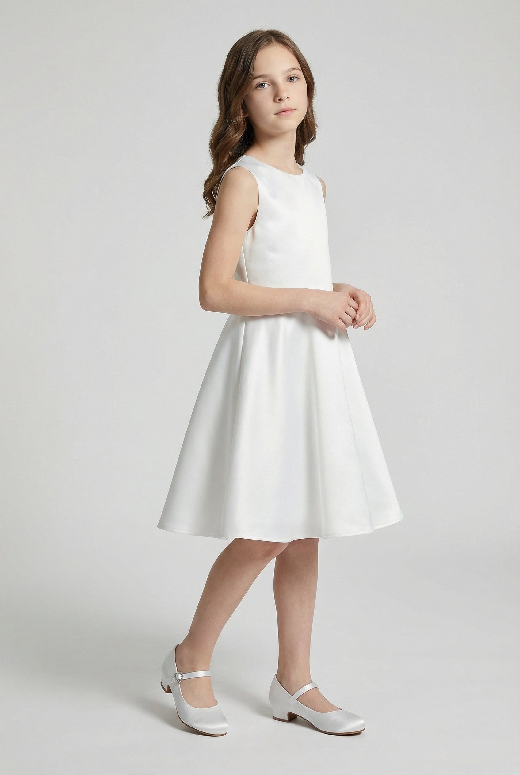 Girls White Communion Mary Jane Shoes with Heart Buckle - Abigail - White Model Picture