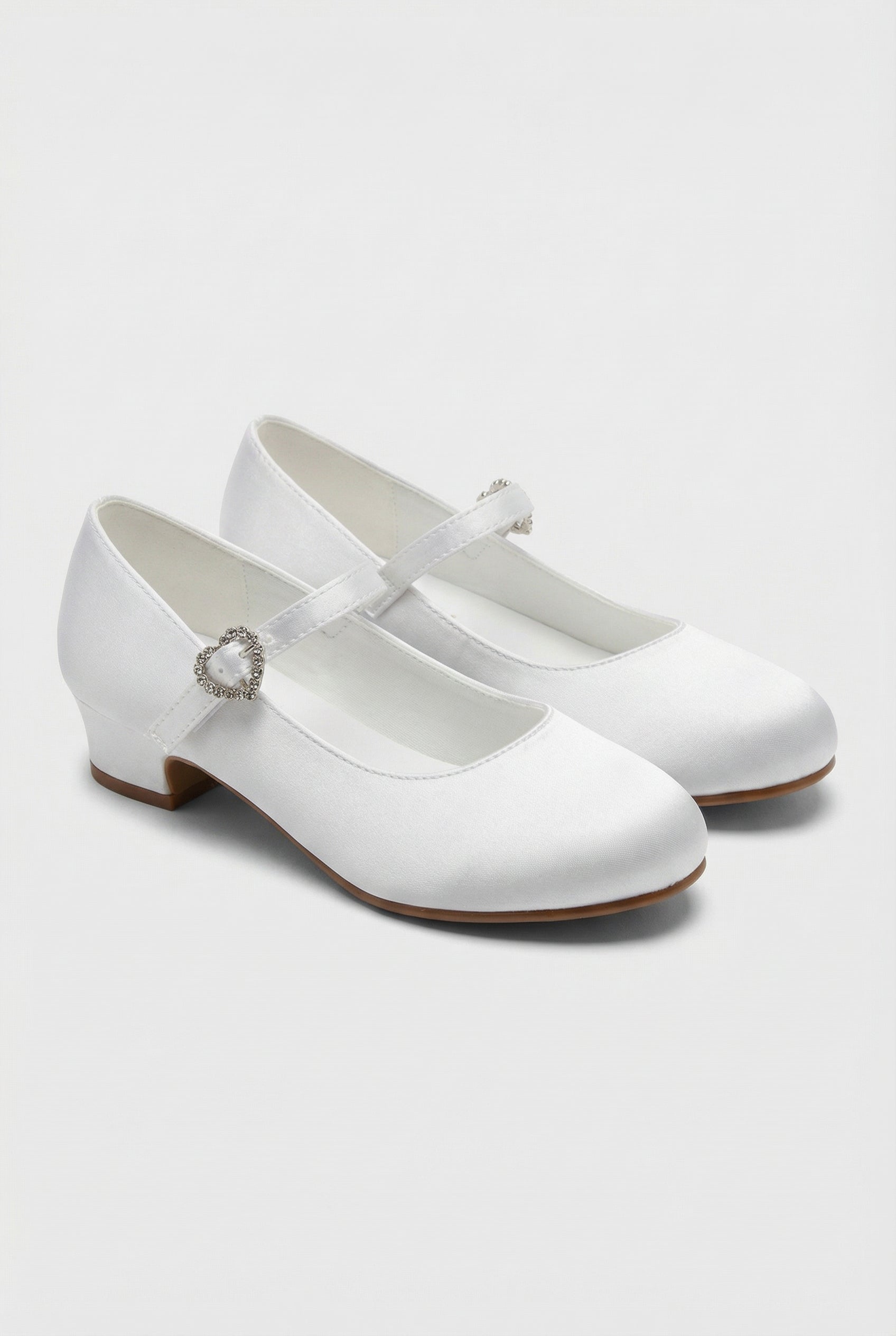 Girls White Communion Mary Jane Shoes with Heart Buckle - Abigail - White Pair Side Picture