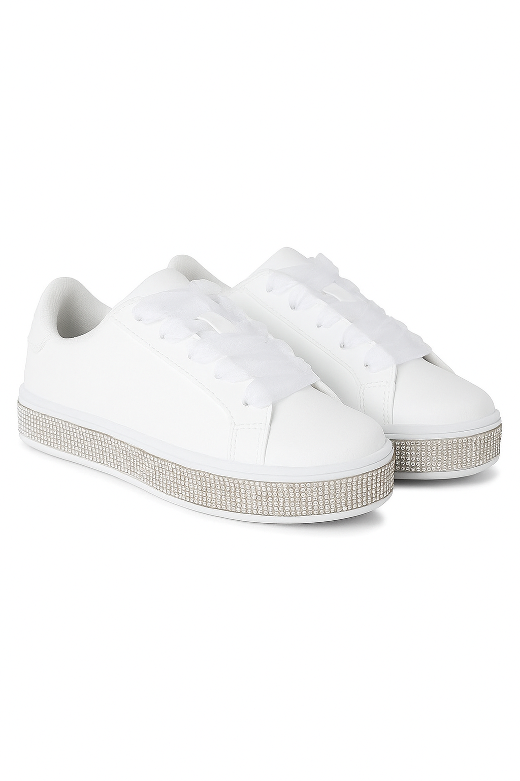 Girls White Rhinestones Platform Sneakers – WITNEY - White Pair Side Picture