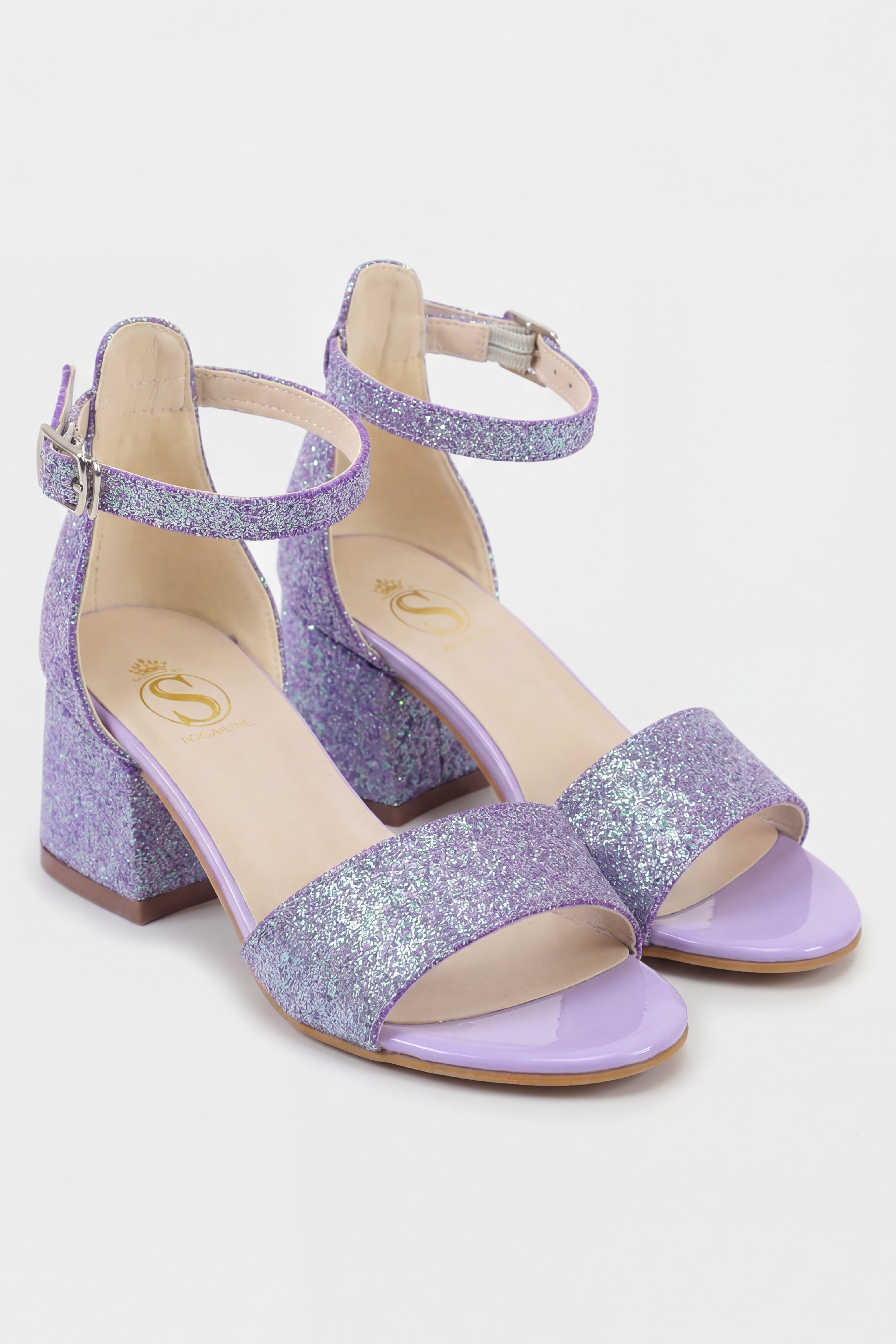 Girls Ankle-Strap Block Heel Sandals - SPARKLE - Purple