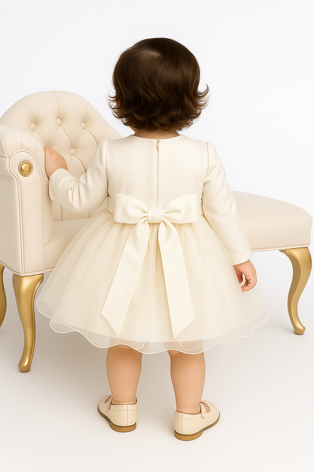 Girls Christening Wedding Dress with Butterfly Bolero Jacket - Ivory