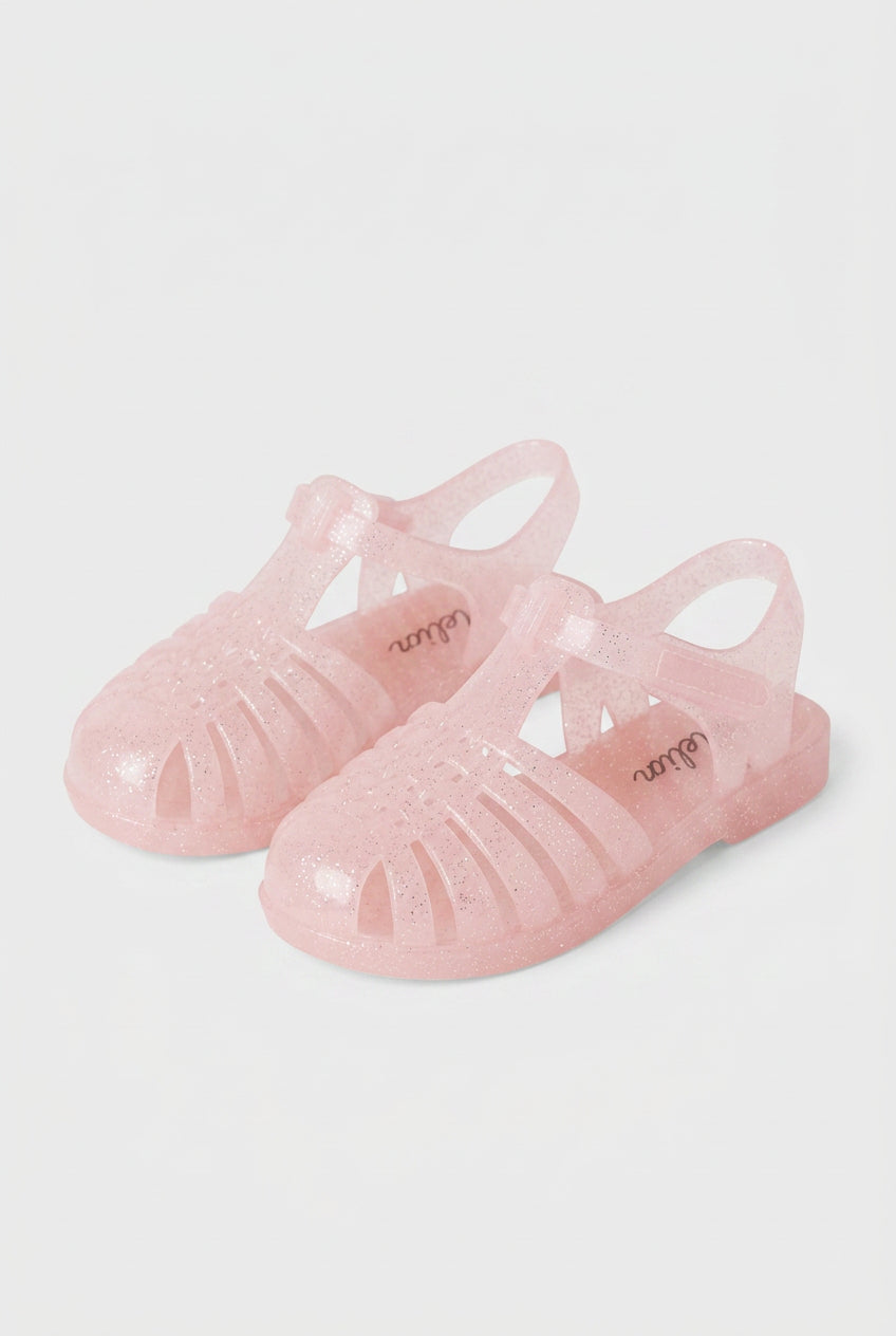 Girls' Glitter Jelly Sandals – Pink Sparkle T-Bar Summer Shoes