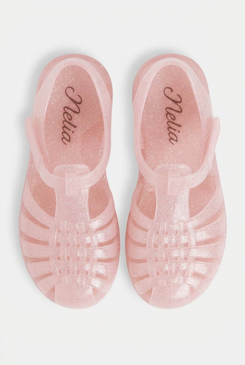 Girls' Glitter Jelly Sandals – Pink Sparkle T-Bar Summer Shoes