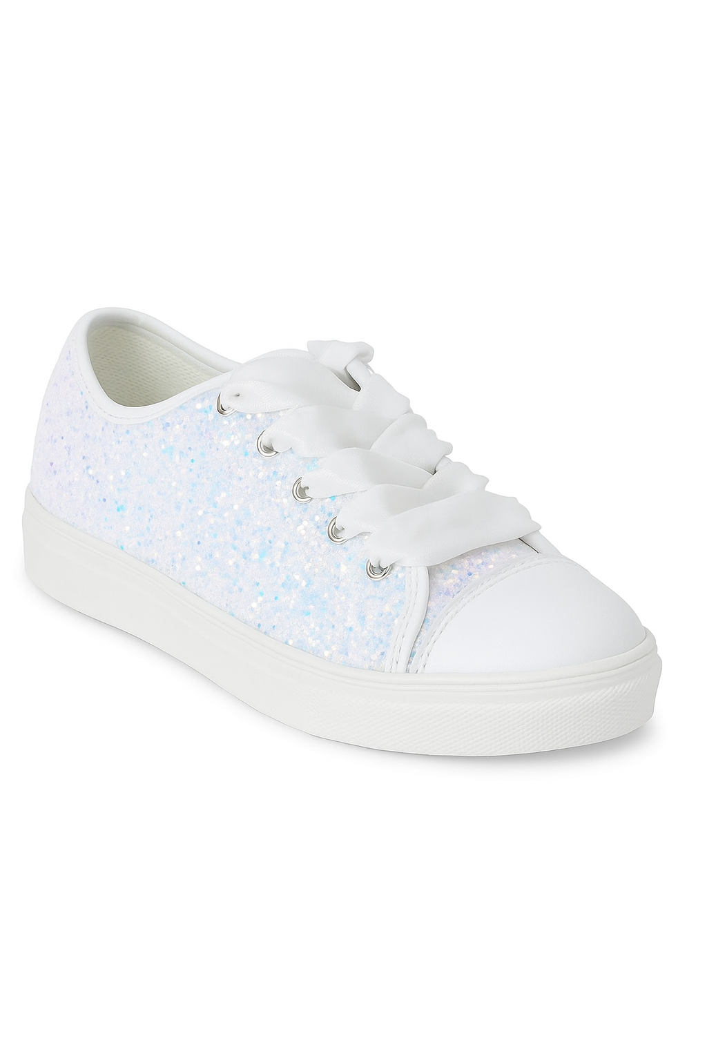 Girls' Glitter Sneakers with Satin Ribbon Laces – TRINITY - Multicolour Side Picture