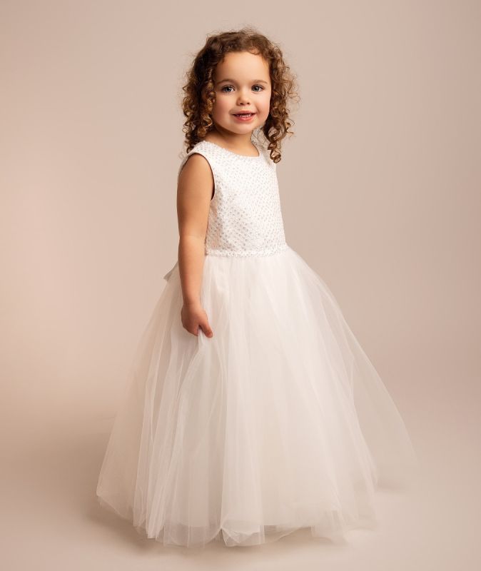 Girls’ Ivory Sequin & Tulle Dress - Danna Model Side Picture
