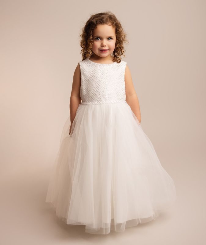 Girls’ Ivory Sequin & Tulle Dress - Danna Model Picture