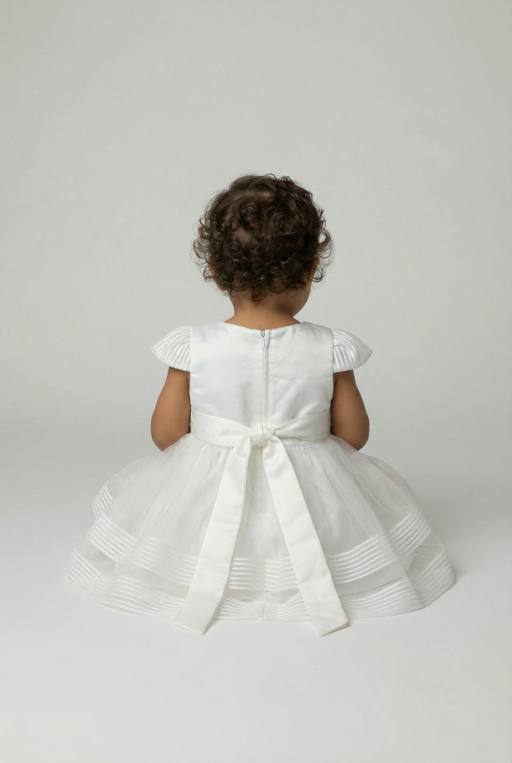 Baby Girls Ivory Tulle Dress with Satin Bow Waist