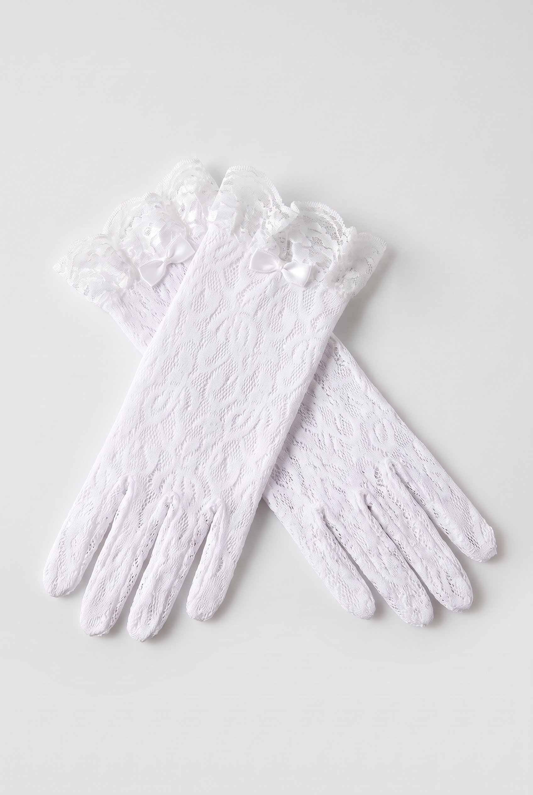 Girls’ Lace Formal Gloves with Bow Detail - White