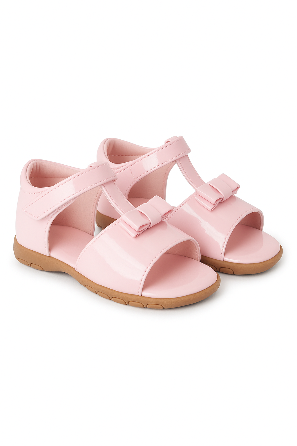 Girls Patent Bow Sandals – AMANDA - Pink Pair Side Picture