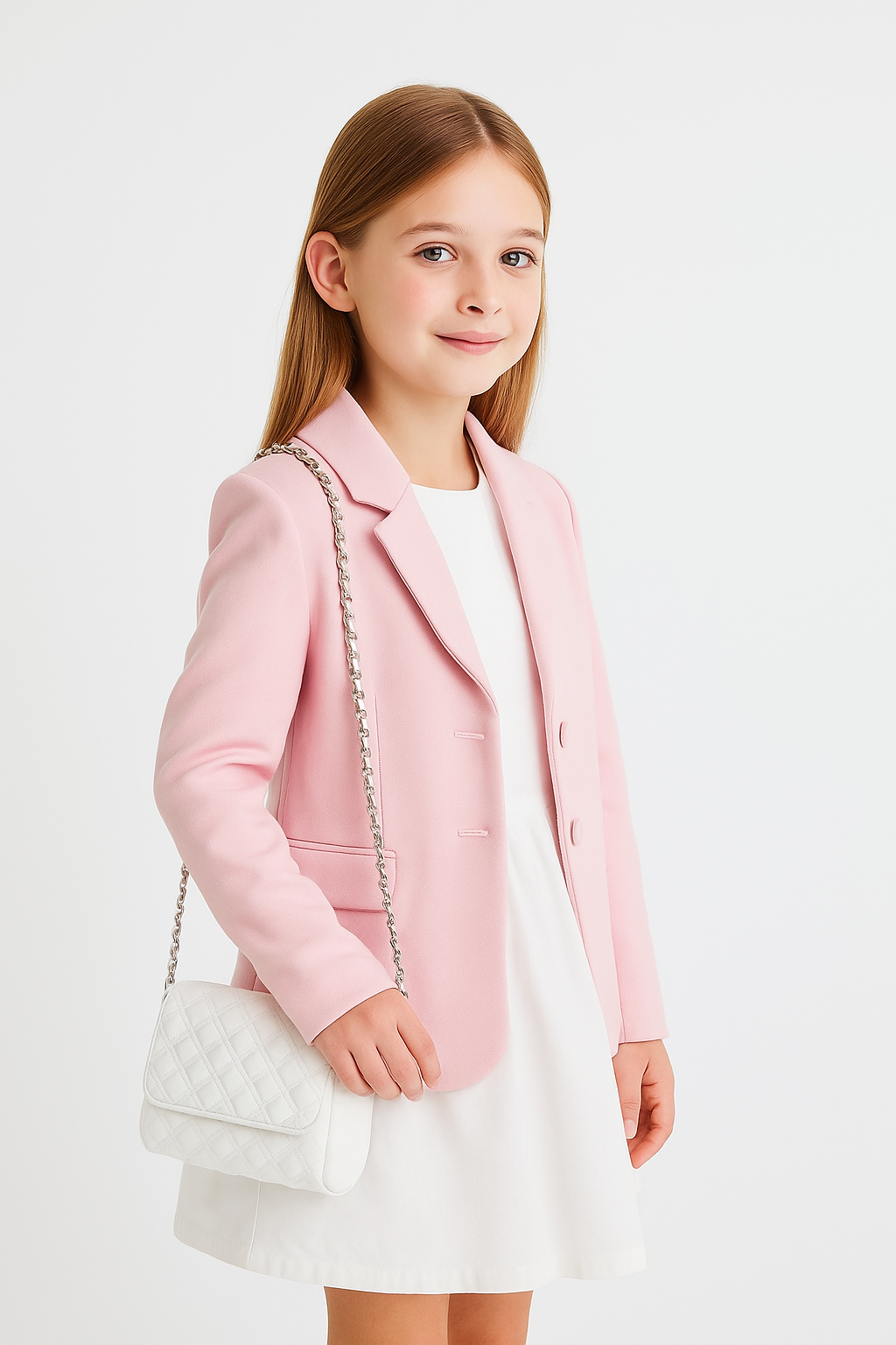 Girls Quilted Shoulder Bag with Chain Strap - TINA - Silver