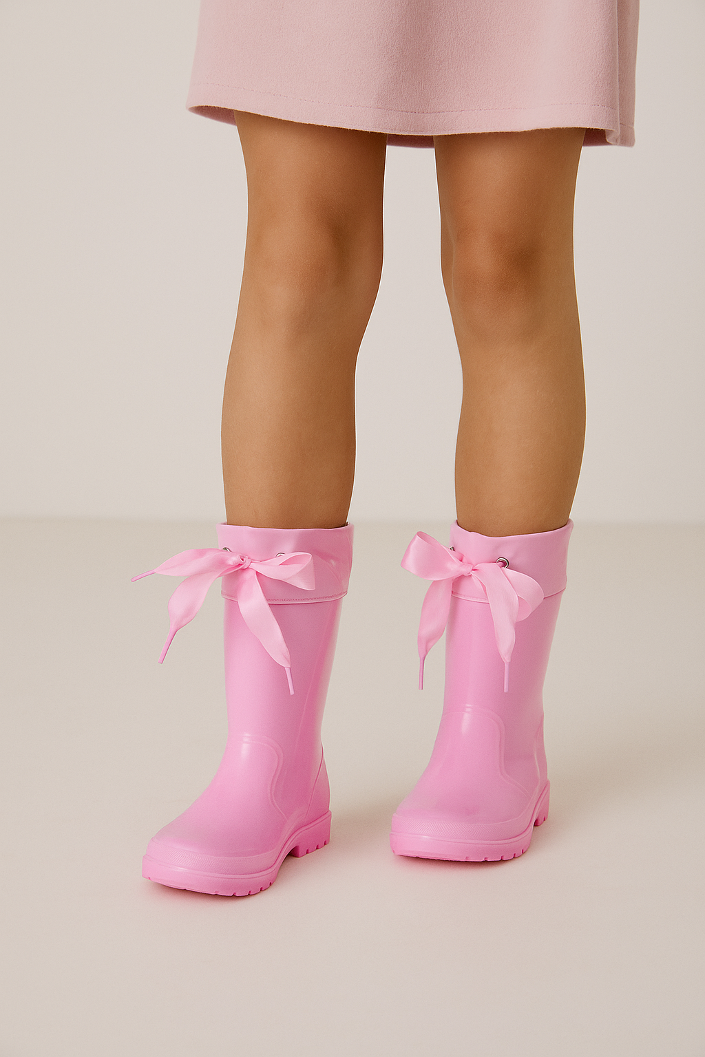 Girls Ribbon Wellington Boots, Waterproof Wellies - DALLAS - Pink Modle Picture