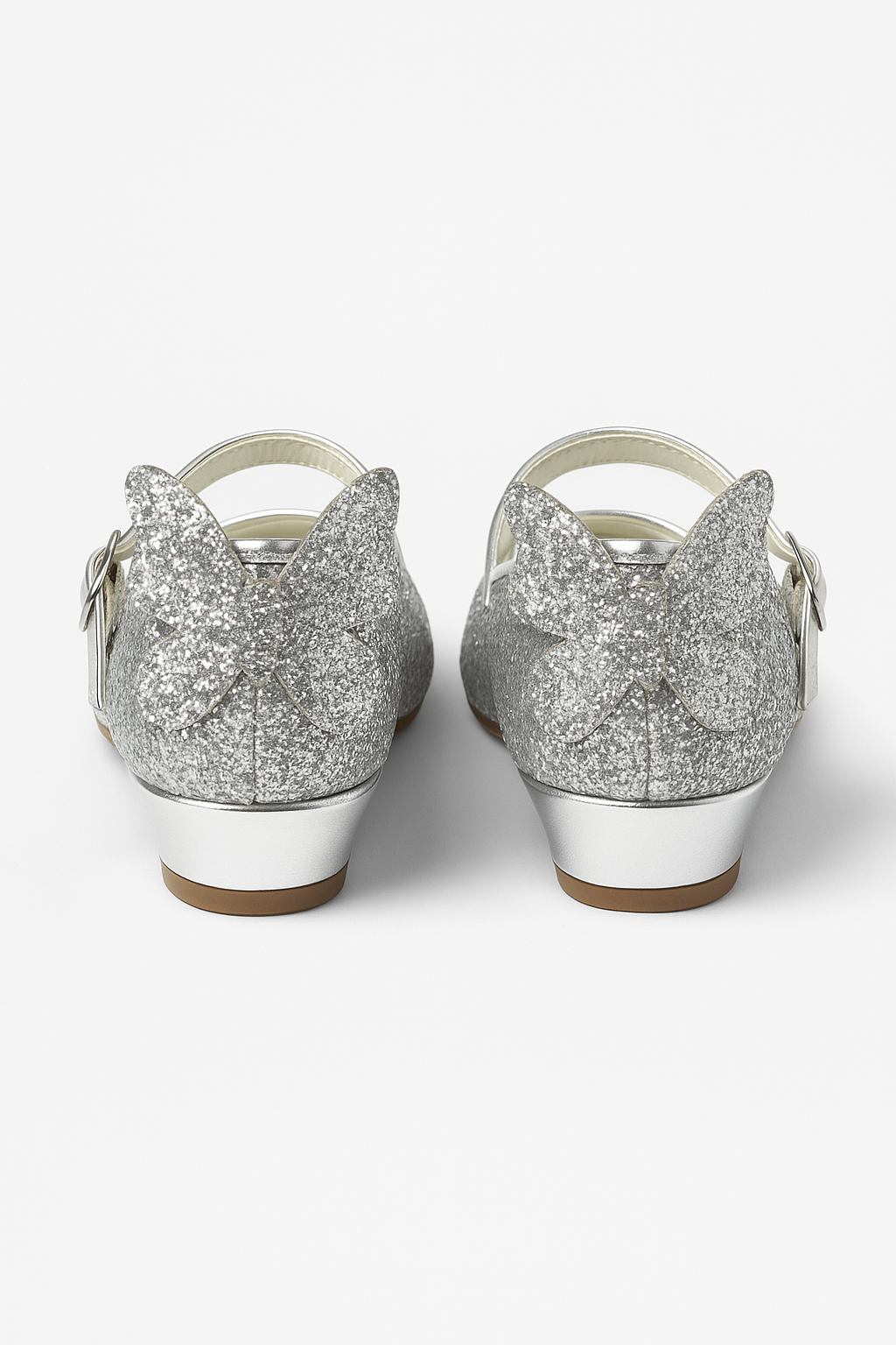 Girls' Sparkly Medium Heel Mary Jane Ankle Strap Shoes - ANNA - Silver Back Picture