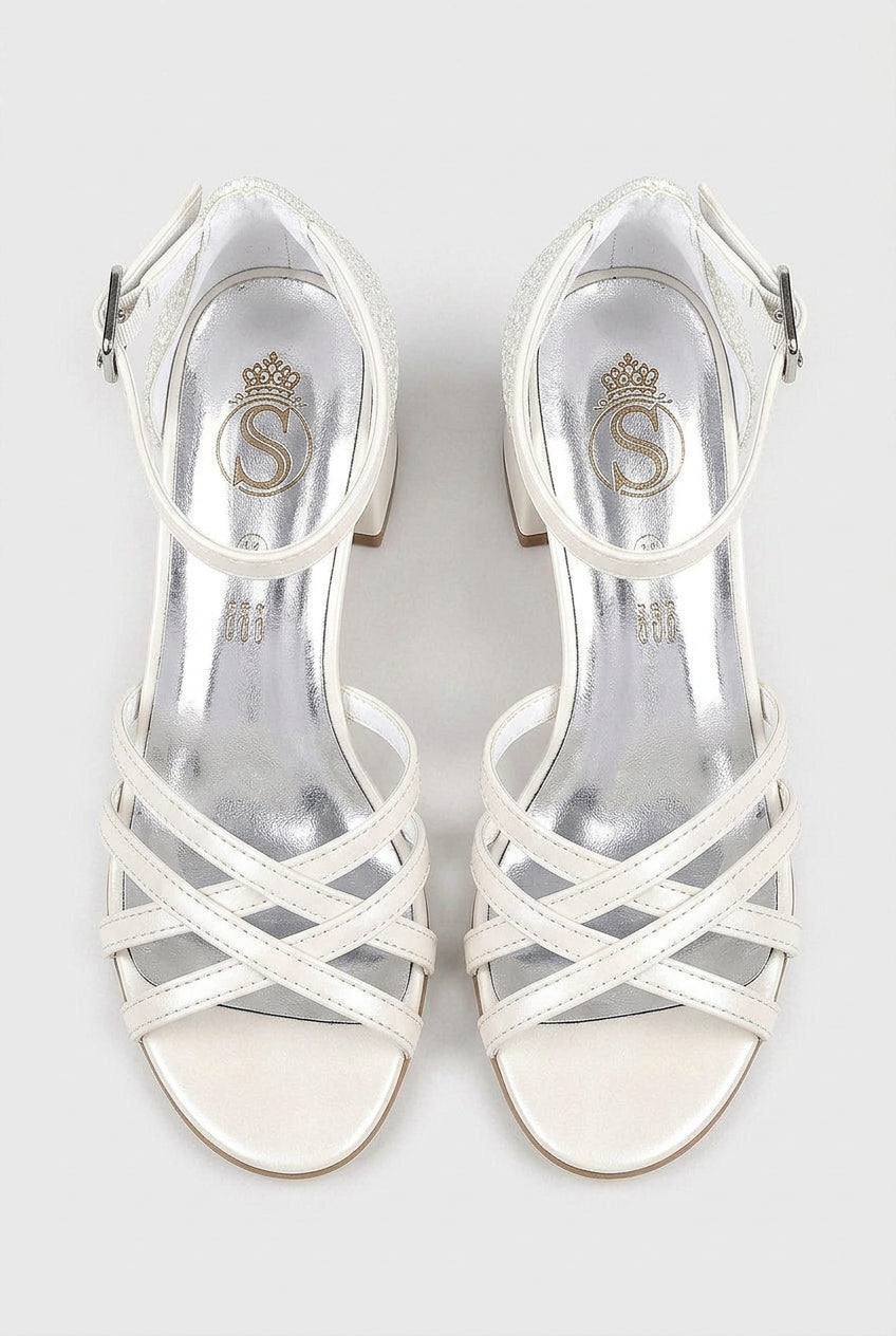 Girls Strappy Block Heel Sandals - White