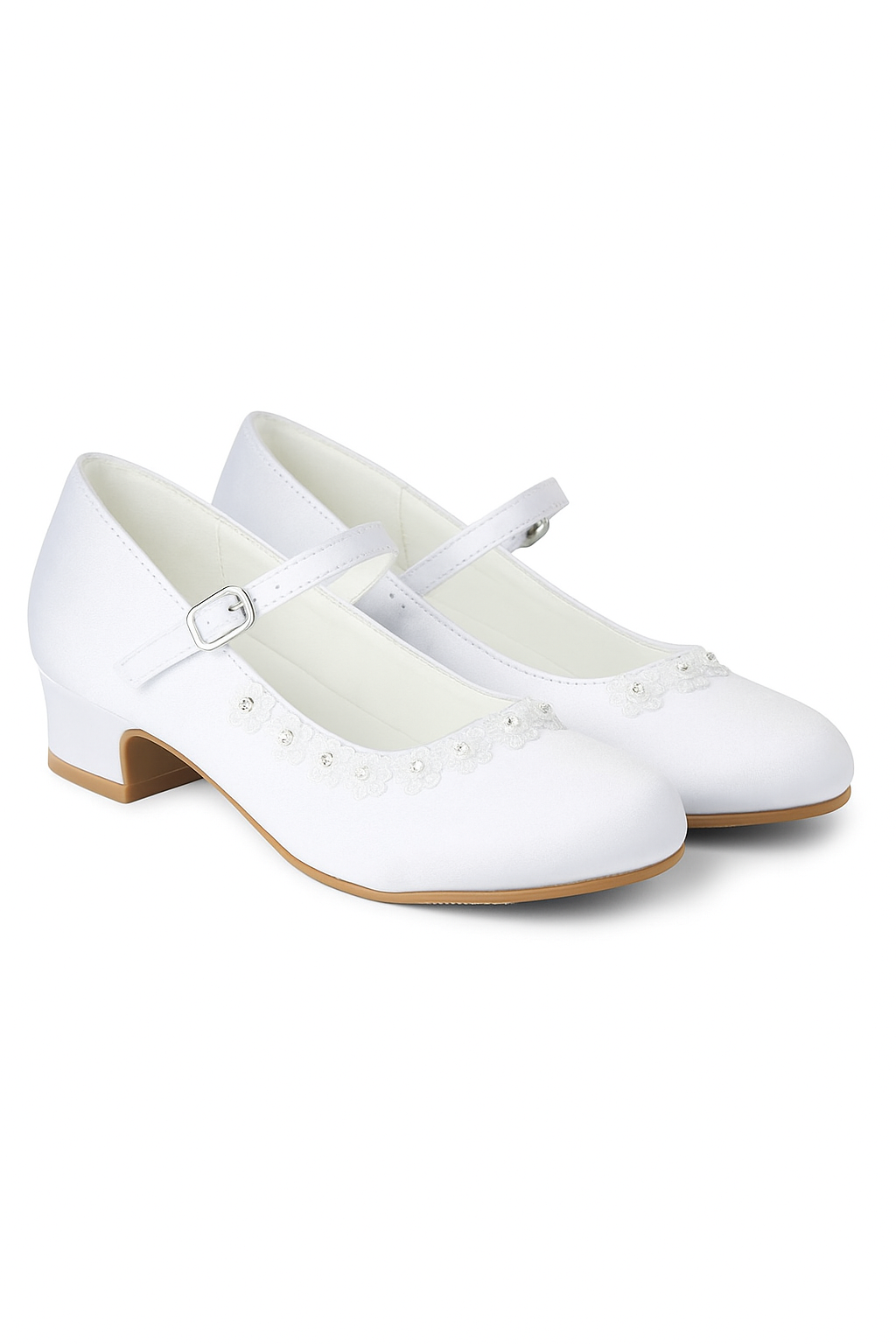 Girls' White Floral lace Mary Jane Shoes - BETTY - White Pair Side Picture