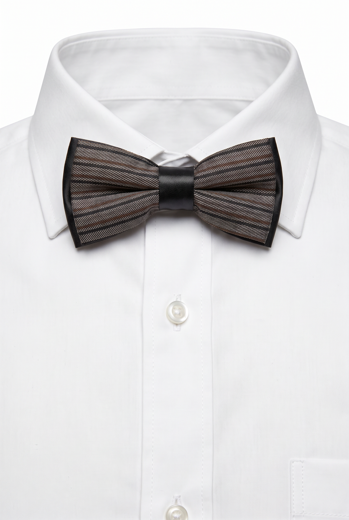 Boys Striped Bow Tie & Pocket Square Set - BWST - Grey and Black