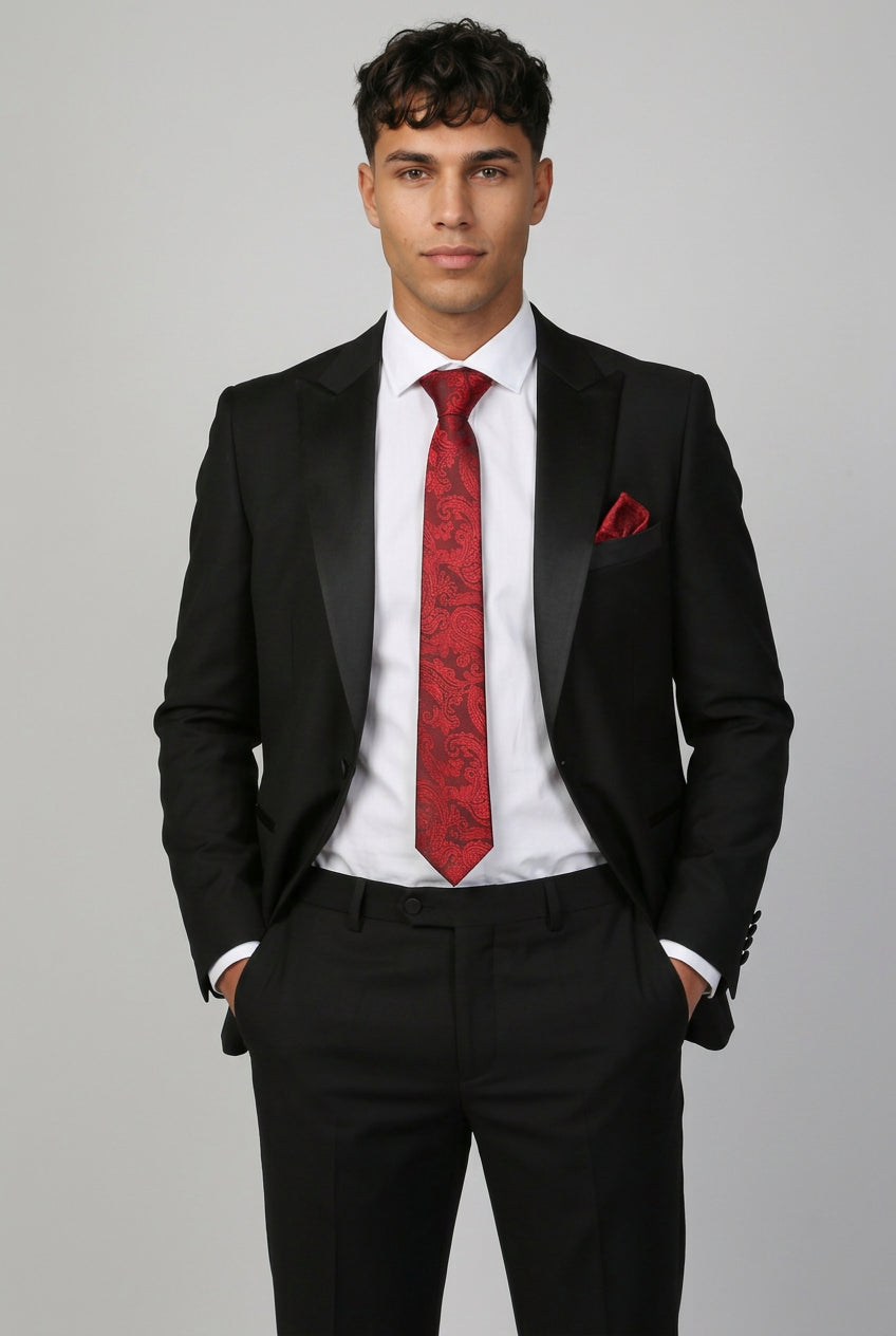 Harry Black Prom Tuxedo Suit with Satin Lapels Front Picture