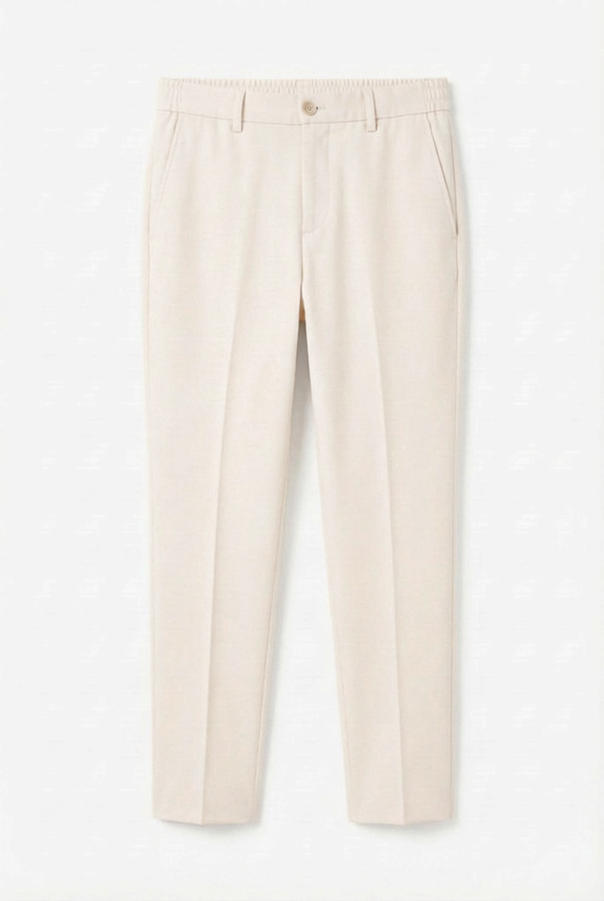 Boys Slim Fit Formal Trousers with Adjustable Waist - Ivory