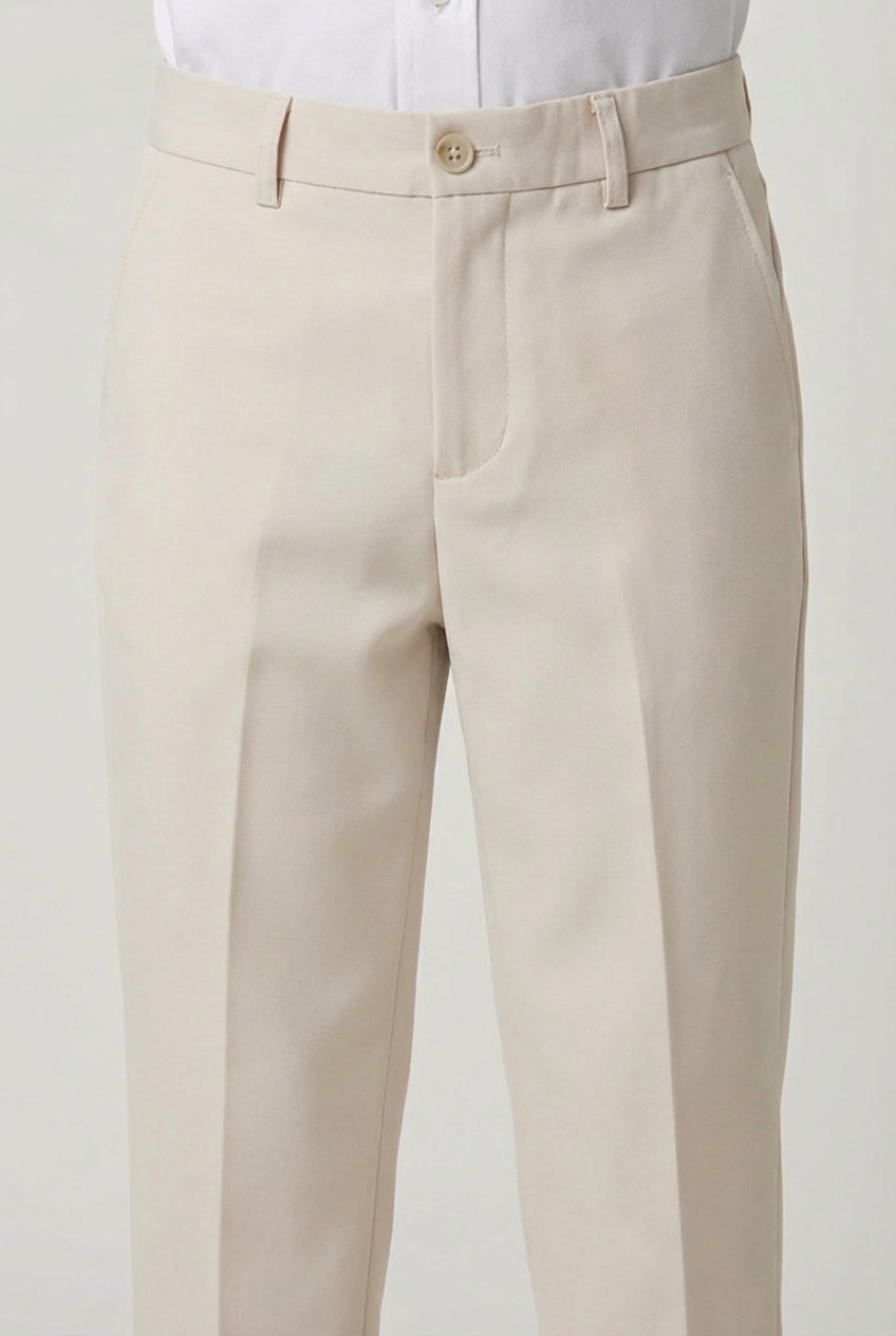 Boys Slim Fit Formal Trousers with Adjustable Waist - Ivory